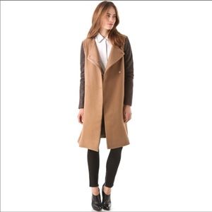 NWOT- BCBGMaxAzria Genova Brown Wool-Leather Coat